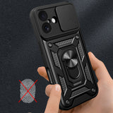 Hybrid Armor Camshield iPhone 17 Case med Stand og Camera Cover - sort