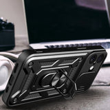 Hybrid Armor Camshield iPhone 17 Case med Stand og Camera Cover - sort