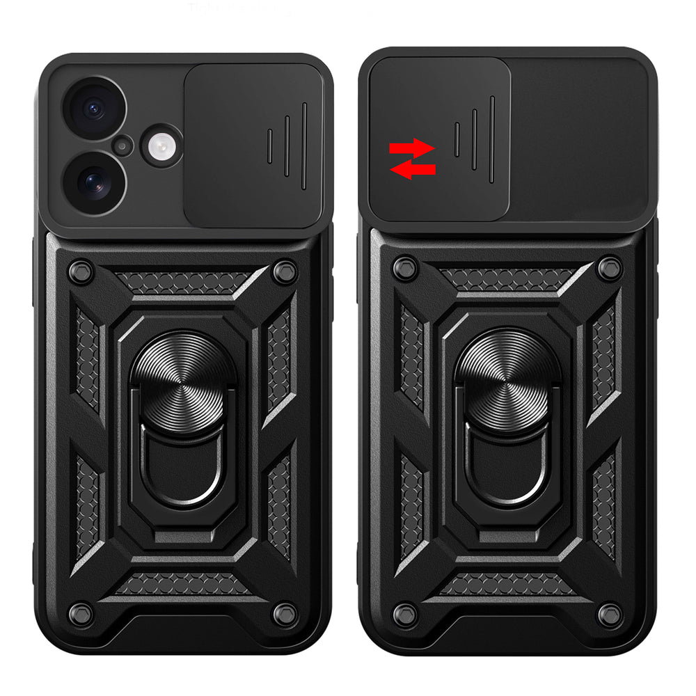 Hybrid Armor Camshield iPhone 17 Case med Stand og Camera Cover - sort
