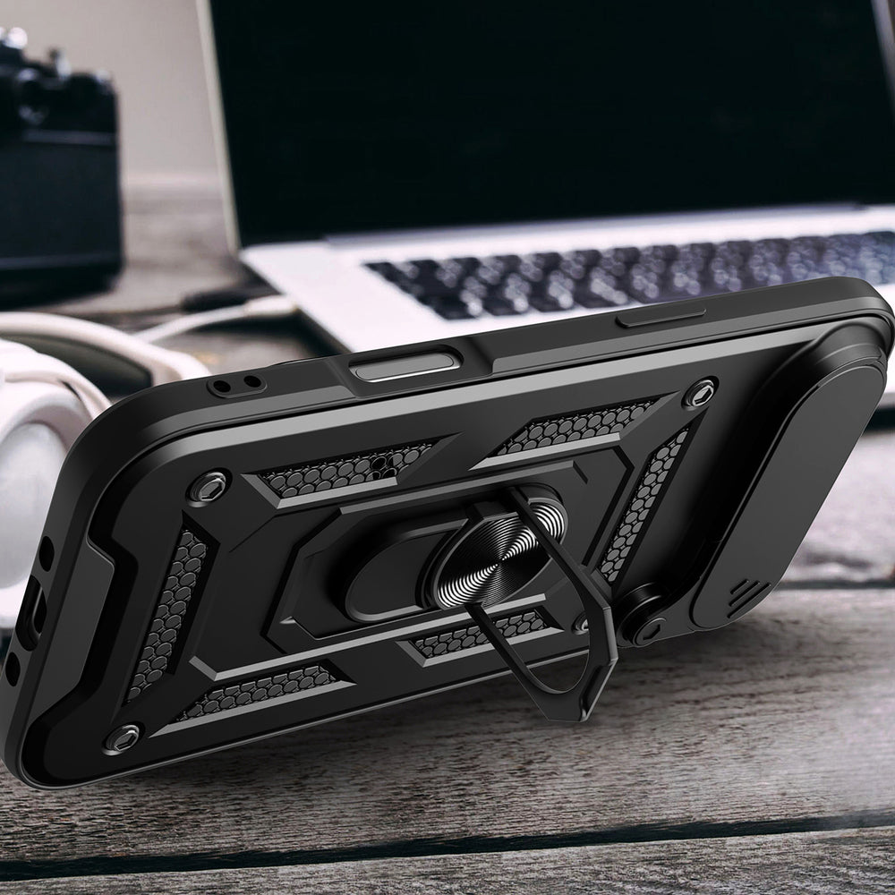 Hybrid Armor Camshield iPhone 17 Air Case med stand og kamera cover - sort