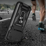 Hybrid Armor Camshield Case til iPhone 17 Pro Max med Stand og Camera Cover - sort