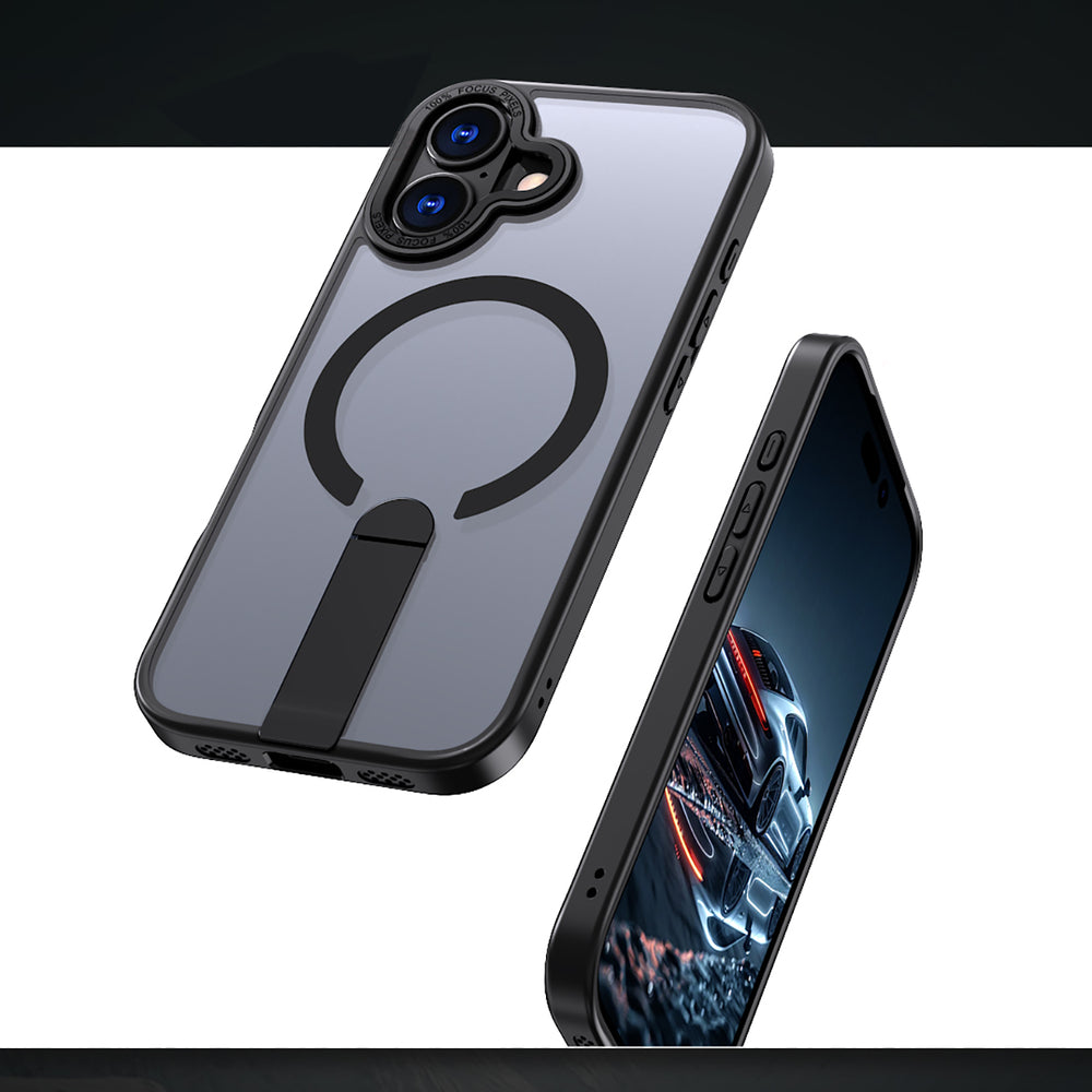 Hybrid Armor X-foder for iPhone 17 med MagSafe-kompatibel stand - sort