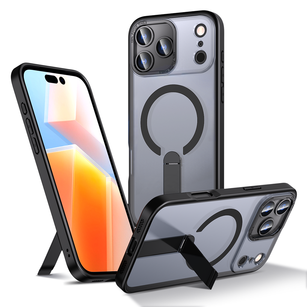 Hybrid Armor X-foder for iPhone 17 Pro med MagSafe-kompatibel stand - sort
