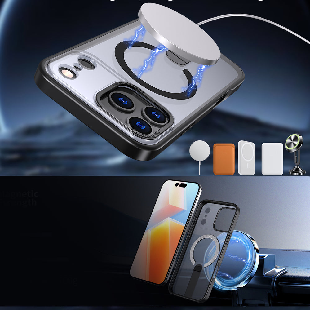 Hybrid Armor X-foder for iPhone 17 Pro med MagSafe-kompatibel stand - sort
