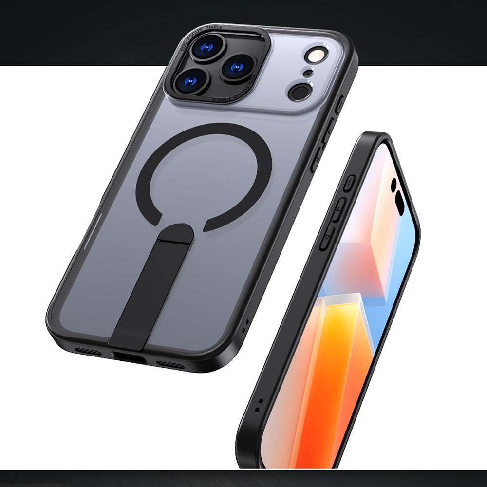 Hybrid Armor X-foder for iPhone 17 Pro med MagSafe-kompatibel stand - sort