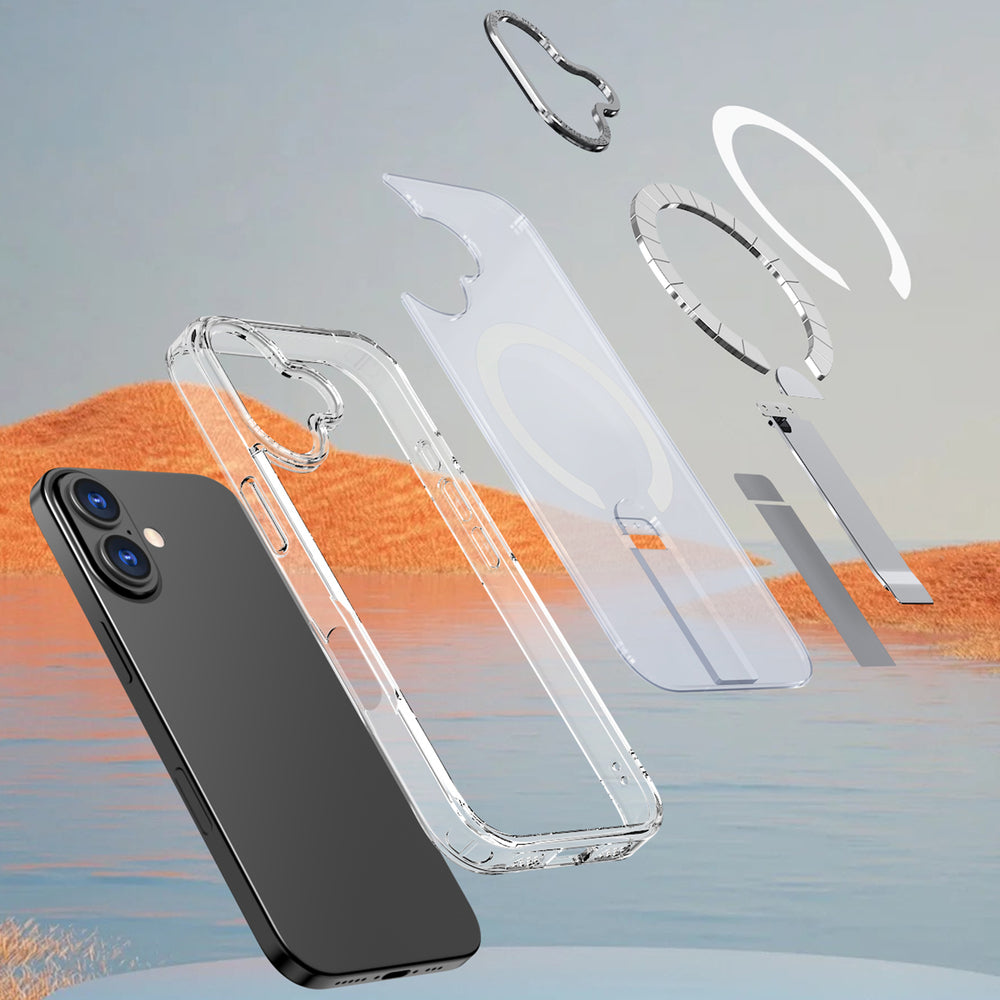 Hybrid Armor X Case til iPhone 17 med Stand, Kompatibel med MagSafe - Transparent