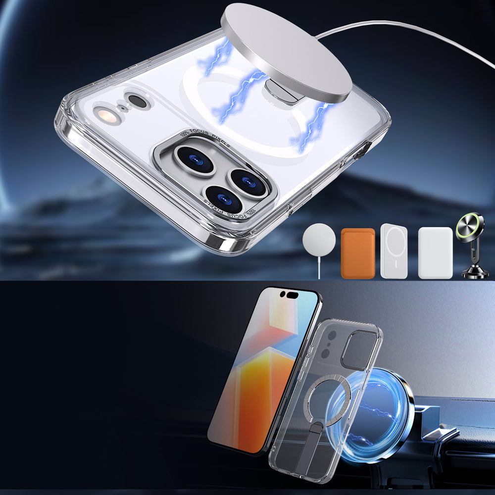 Hybrid Armor X Case til iPhone 17 Pro Max med Stand, Kompatibel med MagSafe - Transparent