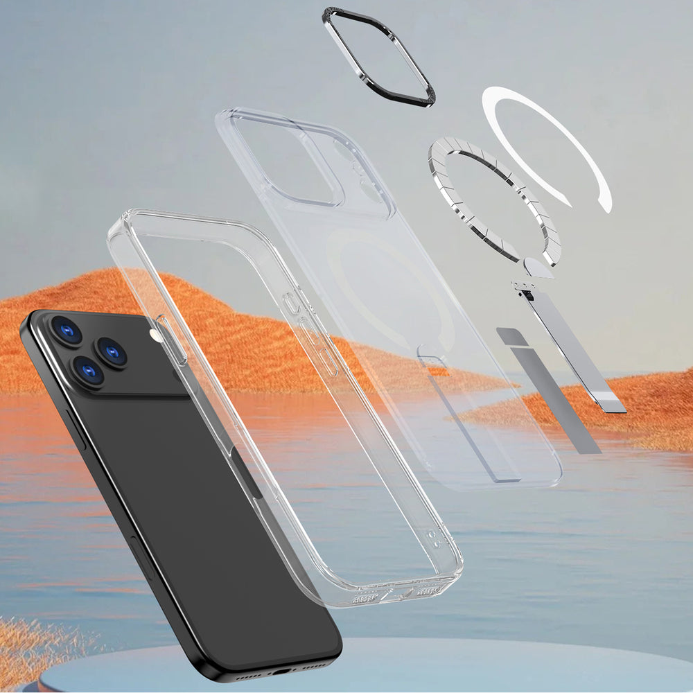 Hybrid Armor X Case til iPhone 17 Pro Max med Stand, Kompatibel med MagSafe - Transparent