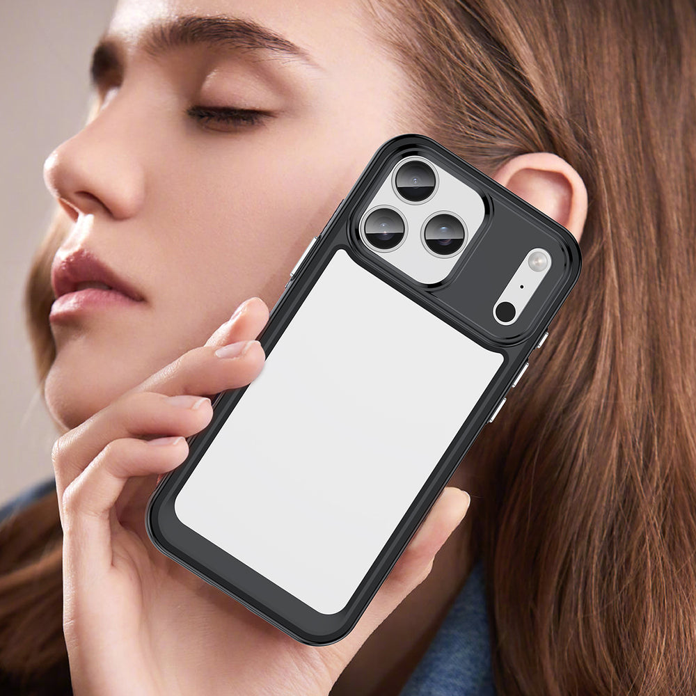 Udefra Space Case til iPhone 17 Pro - sort gennemsigtig