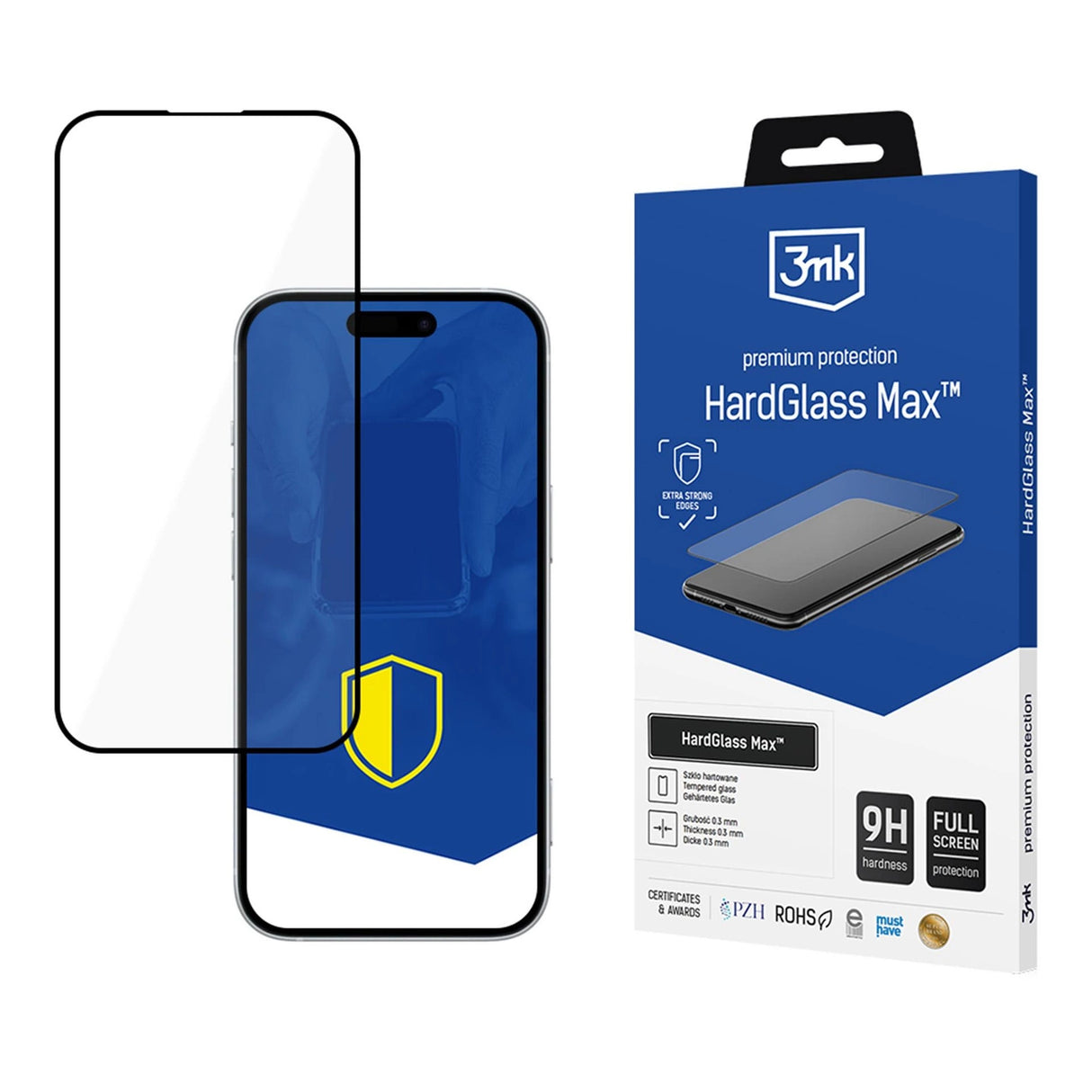 Forstærket 3mk HardGlass Max sort tempereret glas til iPhone 16 Pro / 17 / 17 Pro