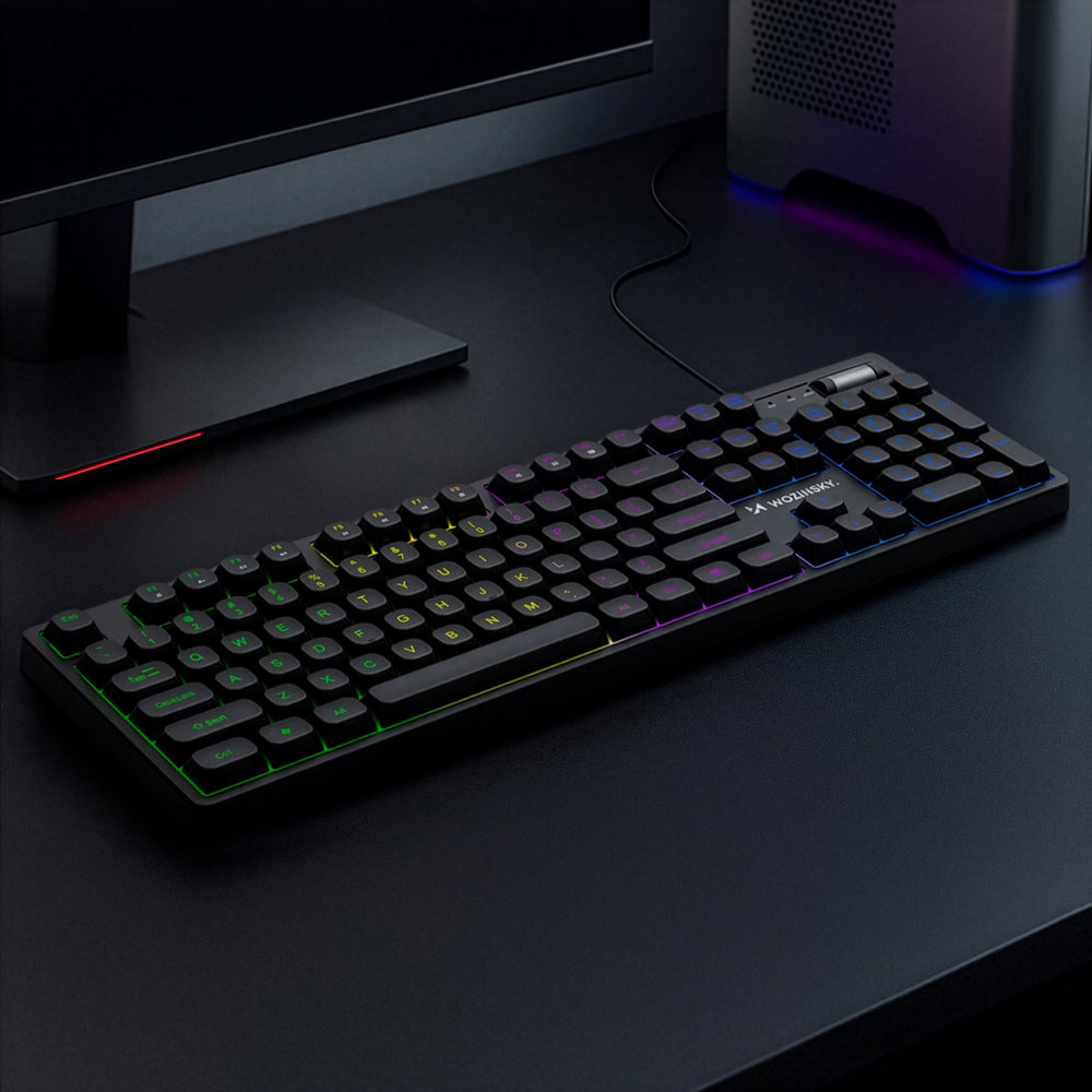 Wozinsky WKG-200 rainbow membran gaming tastatur med rullehjul - sort