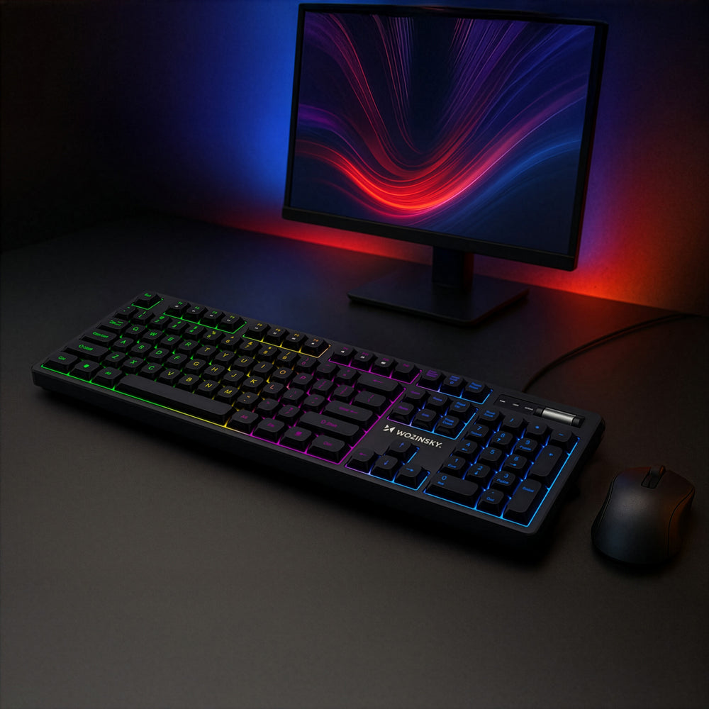 Wozinsky WKG-200 rainbow membran gaming tastatur med rullehjul - sort