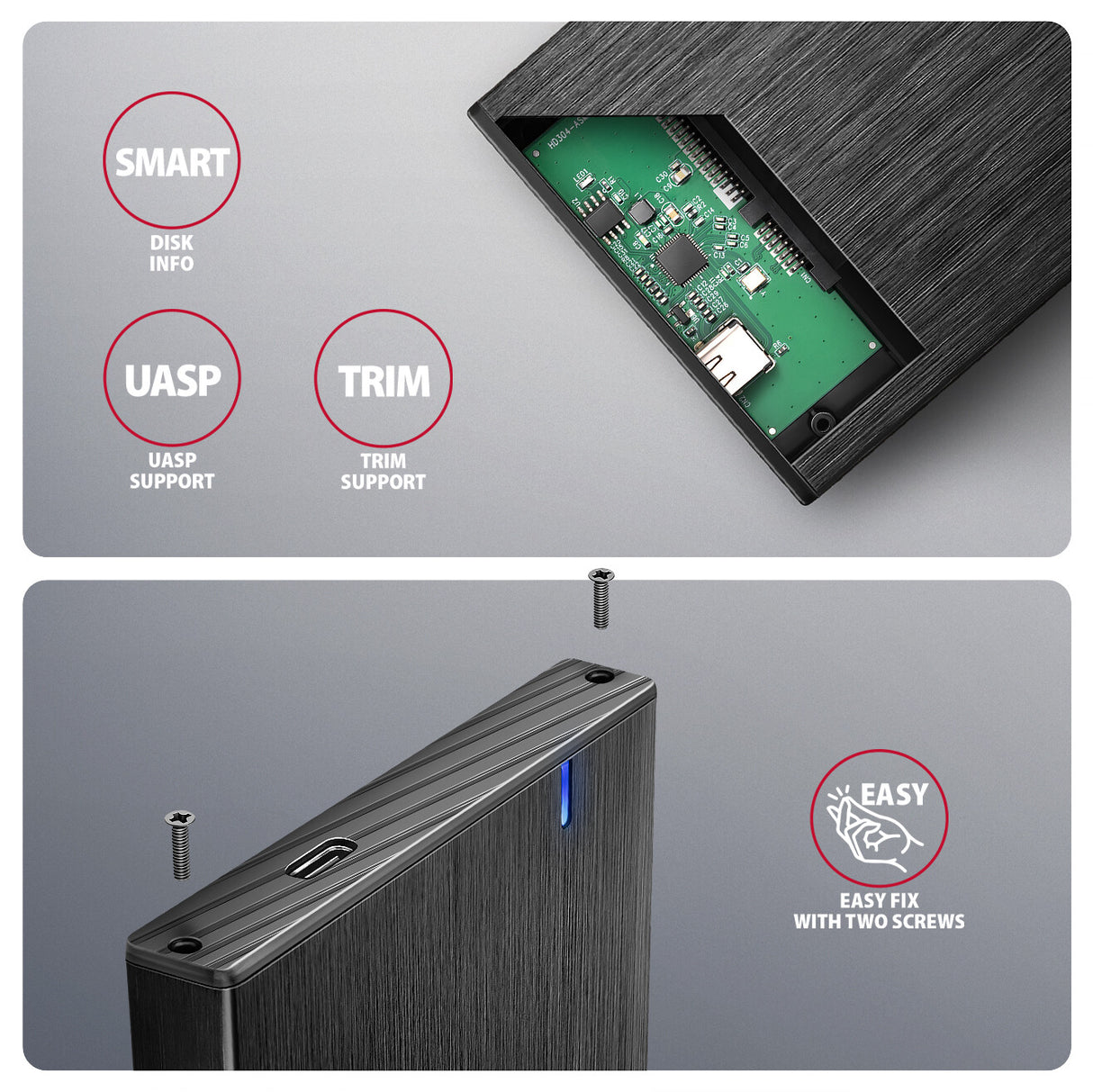Axagon EE25-XA6C drevkabinet HDD/SSD kabinet Sort 2.5"