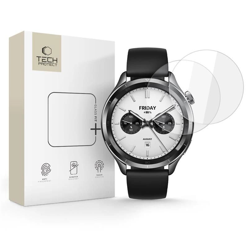 Tech-Protect Glass Fit+ 2-pakke hærdet glas til Xiaomi Watch S4 - gennemsigtigt