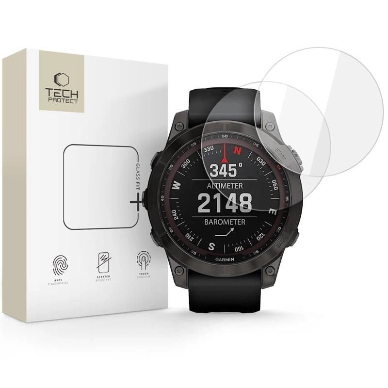 Tech- Protect Glass Fit+ 2- pakke hærdet glas til Garmin Fenix 7 / 7 Pro - gennemsigtigt