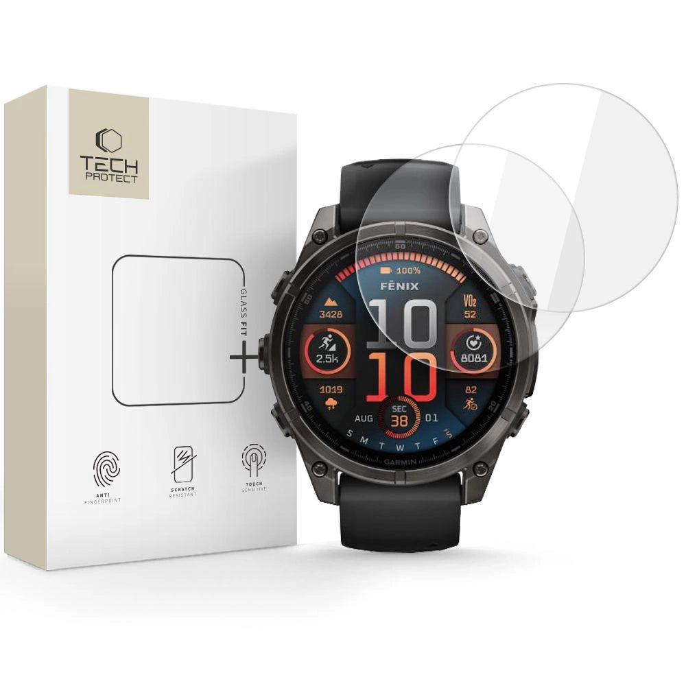 Tech-Protect Glass Fit+ 2-pakke hærdet glas til Garmin Fenix 8 47 mm - klar