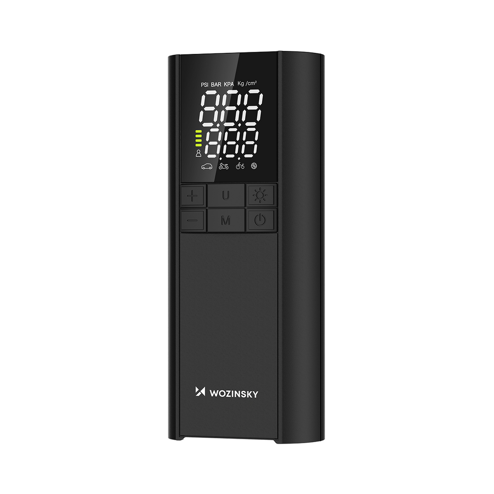 Wozinsky WPEP-8000 kompressor, elektrisk pumpe, 8000mAh power bank, lommelygte - sort
