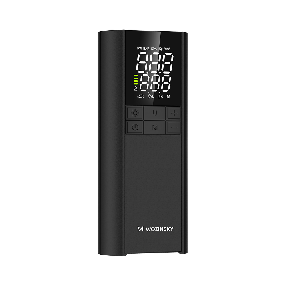 Wozinsky WPEP-8000 kompressor, elektrisk pumpe, 8000mAh power bank, lommelygte - sort