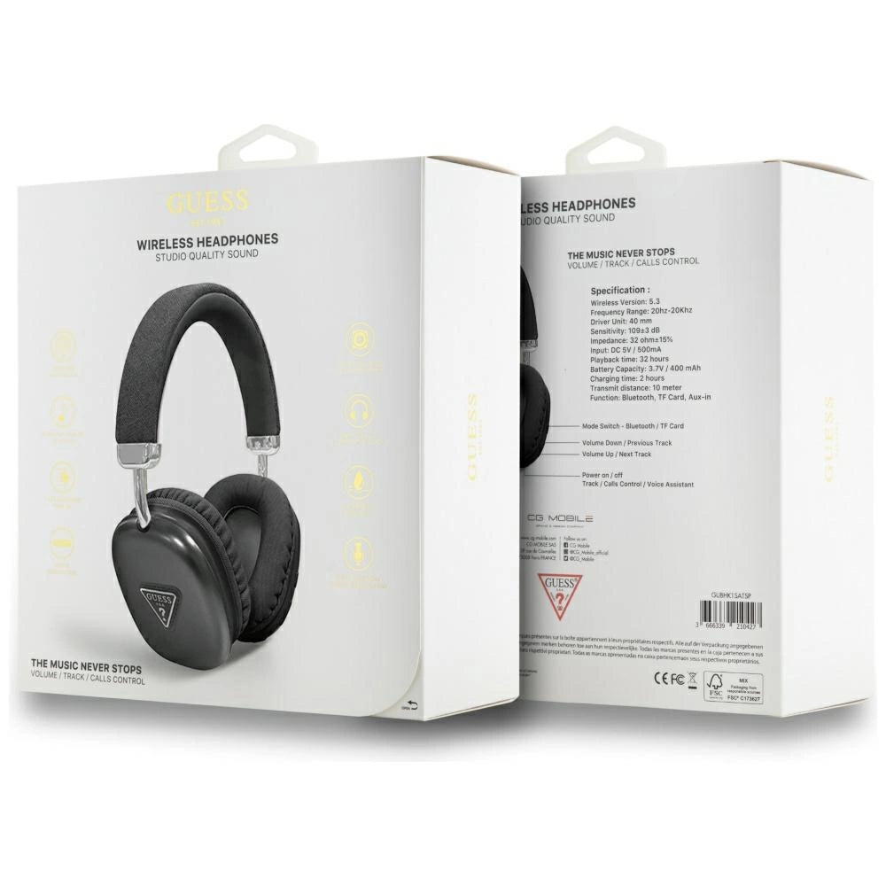 Guess Metallic Triangle Logo Over-Ear Headphones - sort