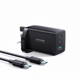 Joyroom JR-TCG01 Ultra GaN 65W Wall Charger 2 x USB-C + 1 x USB-A (UK plug) med 100W 1,2m USB-C Cable - sort