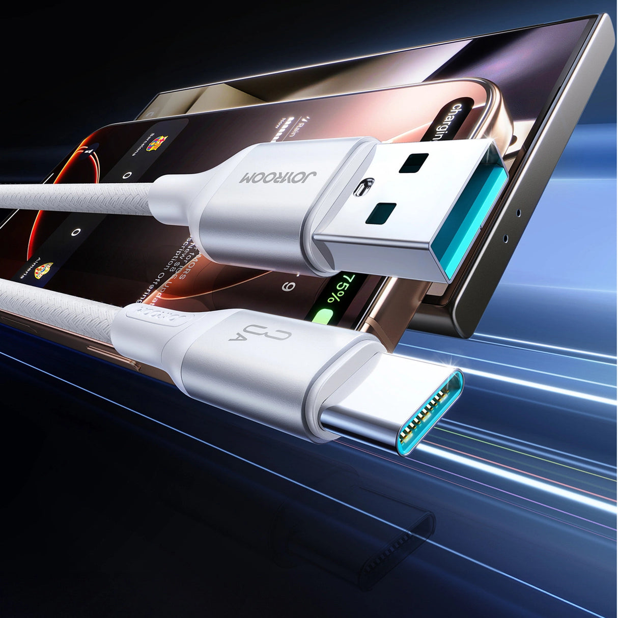 Joyroom S-A28 Flash Series 3A USB-A - USB-C Kabel 2m - hvid