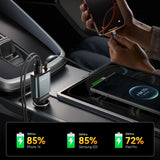 Joyroom JR-CCL07 3-i-1-biloplader med indbygget indtrækbart kabel - mørkgrå