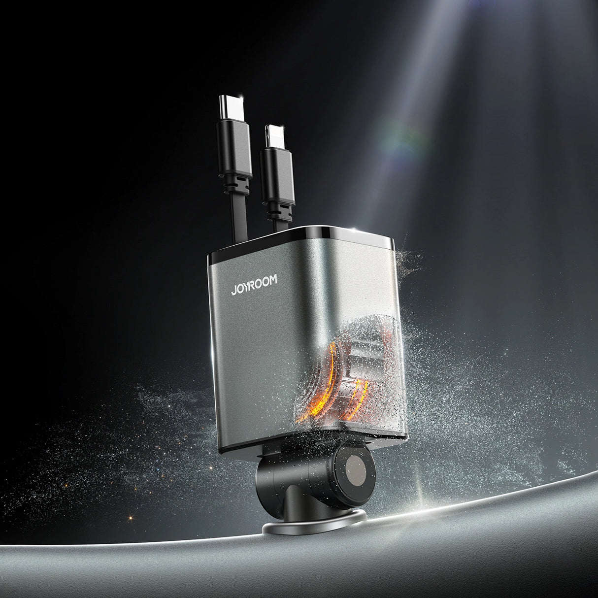 Joyroom JR-CCL05 30W 4-i-1-biloplader med 2 indbyggede indtrækbare kabler - mørkgrå