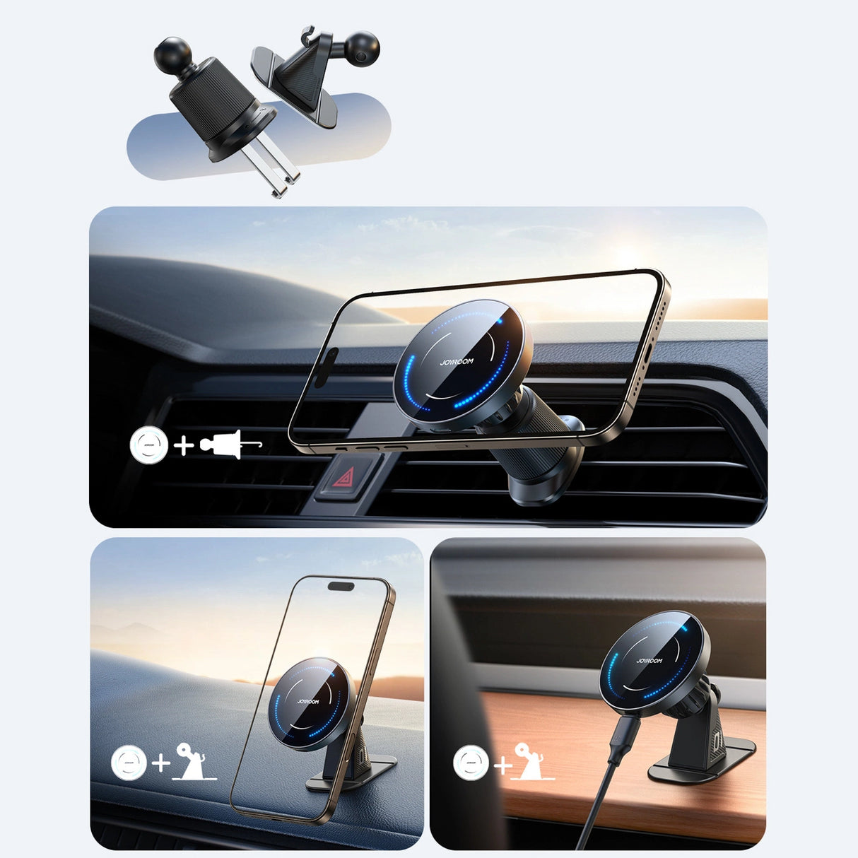 Joyroom JR-ZS502 MagSafe-kompatibel bilholder med trådløs oplader til luftventil/dashboard - sort