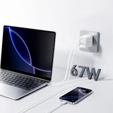 Joyroom JR-TCL06 67W GaN Wall Charger med indbygget inddrageligt USB-C-kabel - hvid