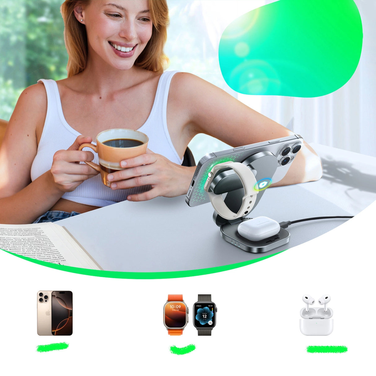Joyroom JR-W17 Qi 3-i-1-trådløs induktiv oplader - sort