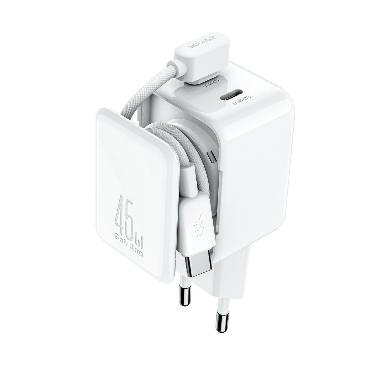 Joyroom JR-TCL05 45W GaN Wall Charger med Kabel Organizer - hvid