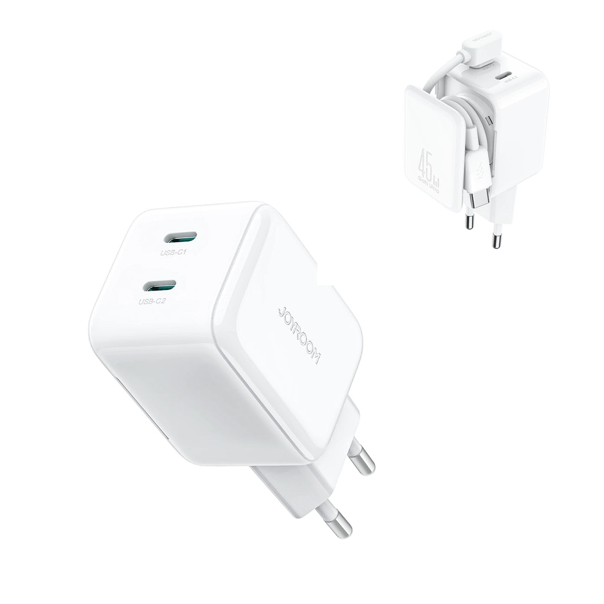 Joyroom JR-TCL05 45W GaN Wall Charger med Kabel Organizer - hvid