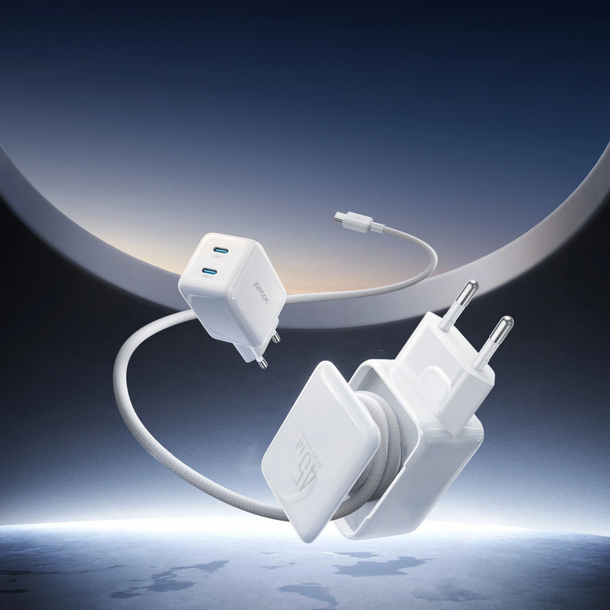 Joyroom JR-TCL05 45W GaN Wall Charger med Kabel Organizer - hvid
