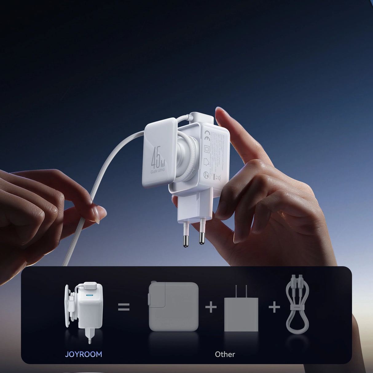 Joyroom JR-TCL05 45W GaN Wall Charger med Kabel Organizer - hvid