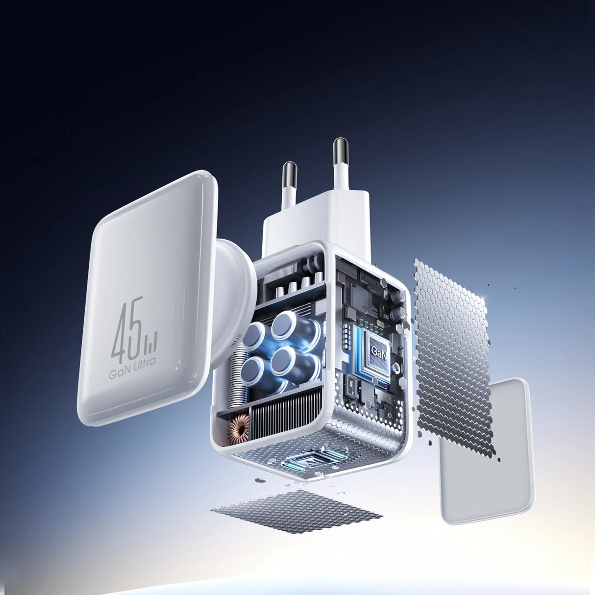 Joyroom JR-TCL05 45W GaN Wall Charger med Kabel Organizer - hvid