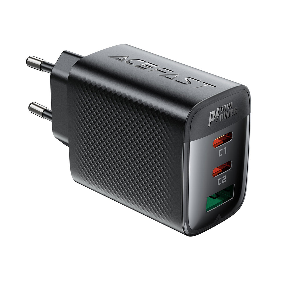 Acefast A108 GaN PD 67W 2xUSB-C 1xUSB-A Wall Charger - sort