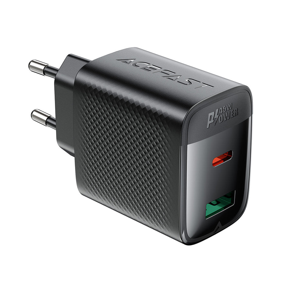 Acefast A106 GaN PD 45W USB-C USB-A Wall Charger - sort