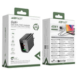 Acefast A106 GaN PD 45W USB-C USB-A Wall Charger - sort
