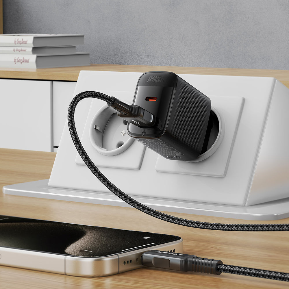 Acefast A106 GaN PD 45W USB-C USB-A Wall Charger - sort