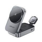 Acefast E22 3-i-1 trådløs induktiv opladningsstation, MagSafe-kompatibel - grå