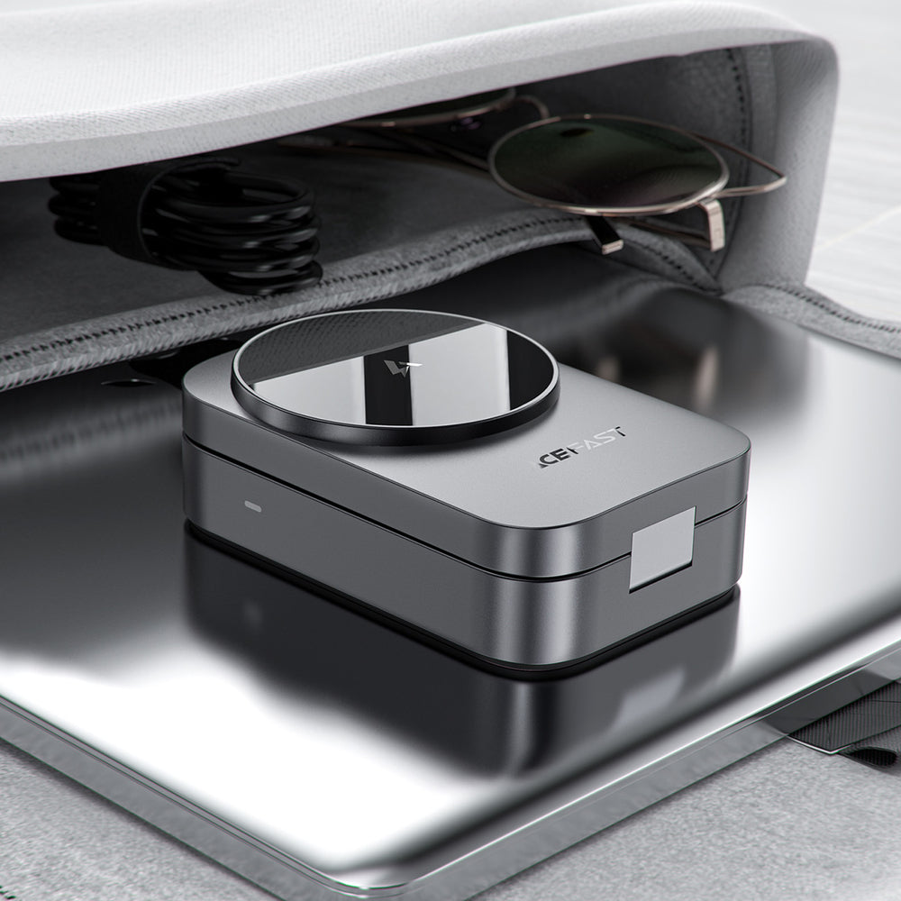 Acefast E22 3-i-1 trådløs induktiv opladningsstation, MagSafe-kompatibel - grå