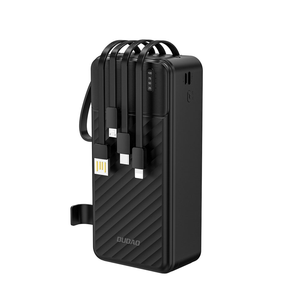 Dudao K11 Max 30000mAh Powerbank med indbyggede kabler - sort