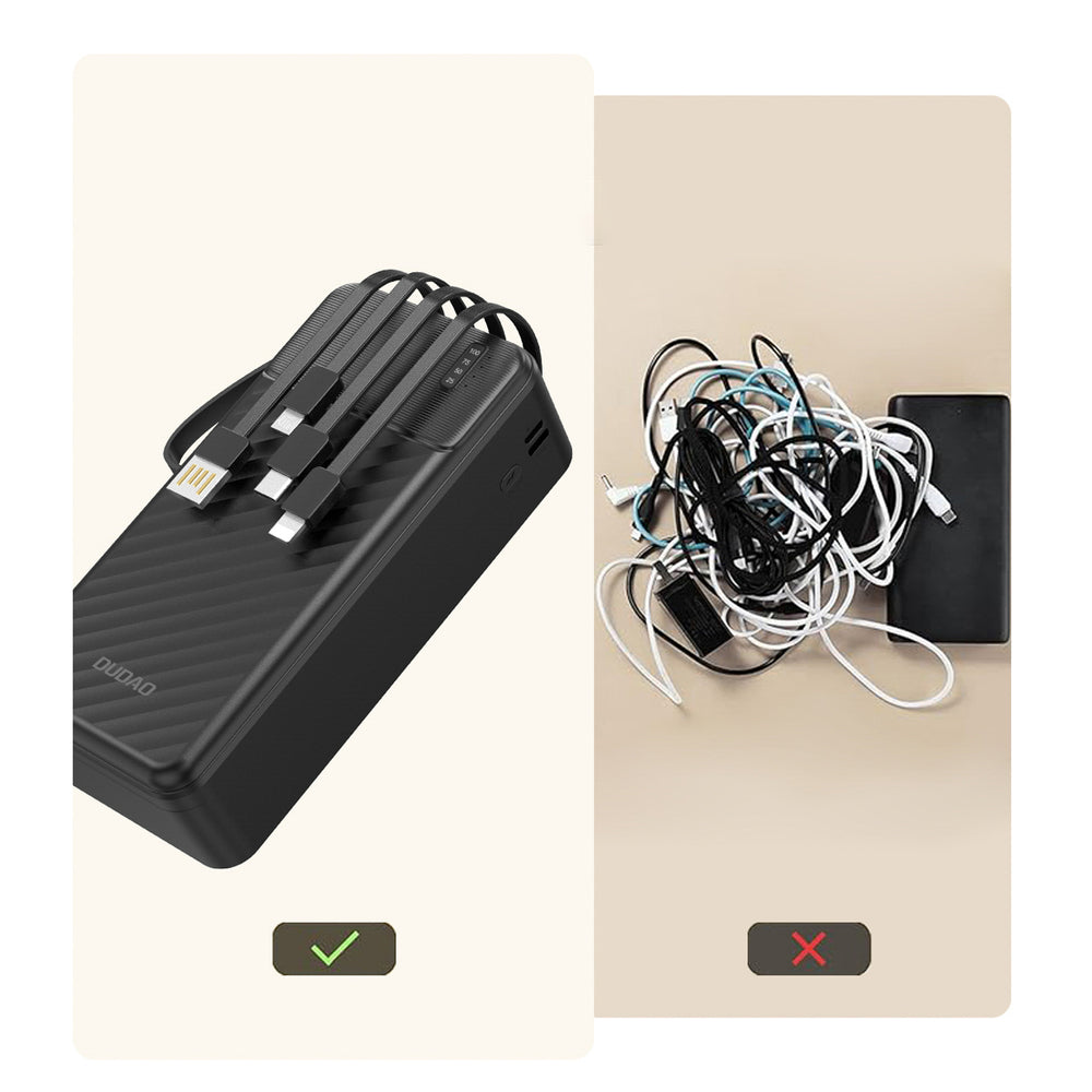 Dudao K11 Max 30000mAh Powerbank med indbyggede kabler - sort