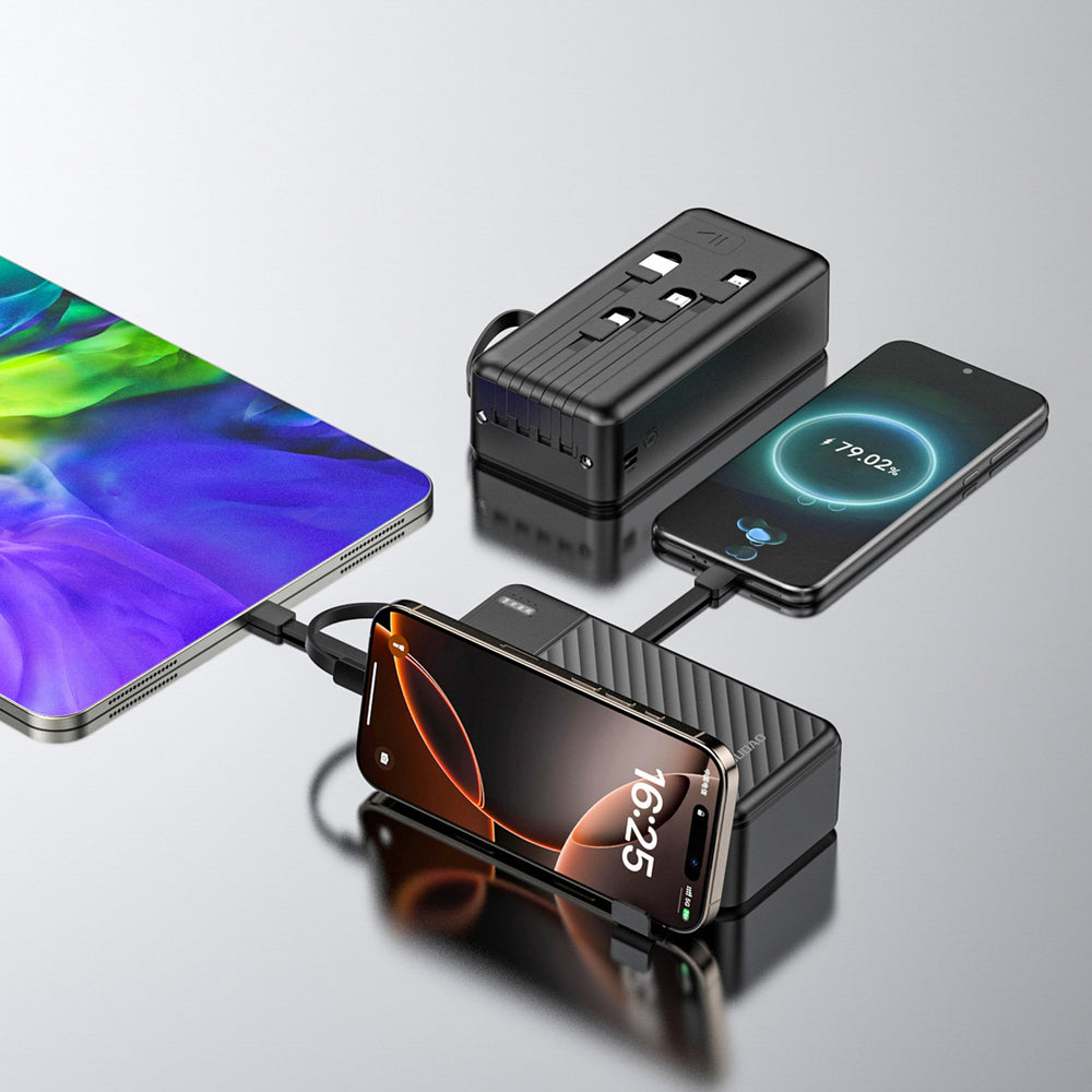 Dudao K11 Max 30000mAh Powerbank med indbyggede kabler - sort