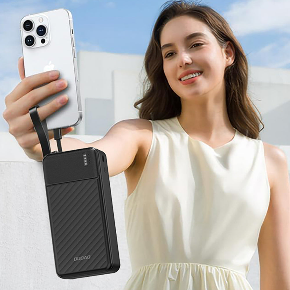 Dudao K11 Max 30000mAh Powerbank med indbyggede kabler - sort