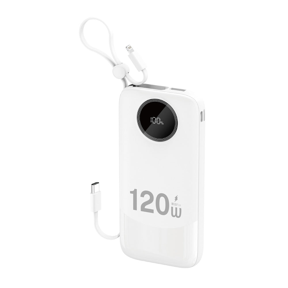 Dudao K13 10000mAh Powerbank med indbygget kabel - hvid