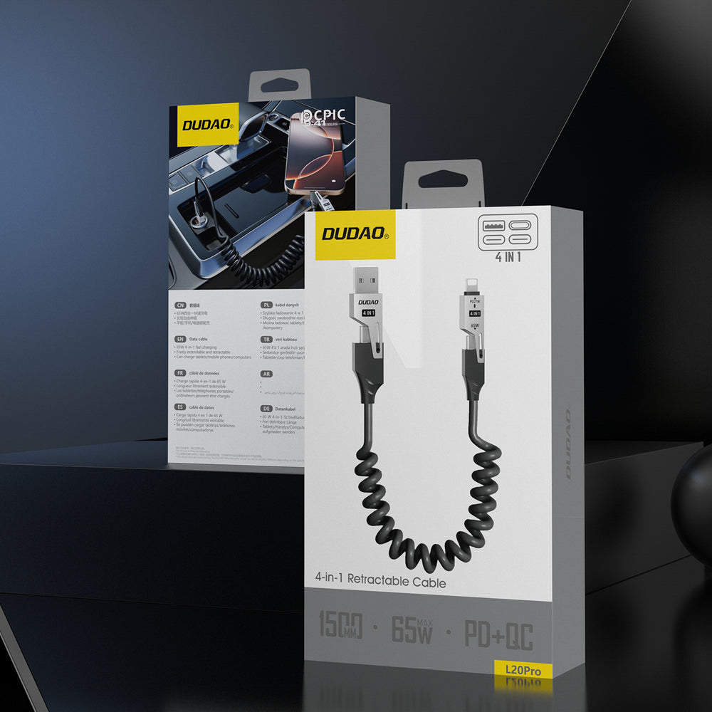 Dudao L20 Pro 4-i-1 USB-A / USB-C - Lightning / USB-C-kabel - sort
