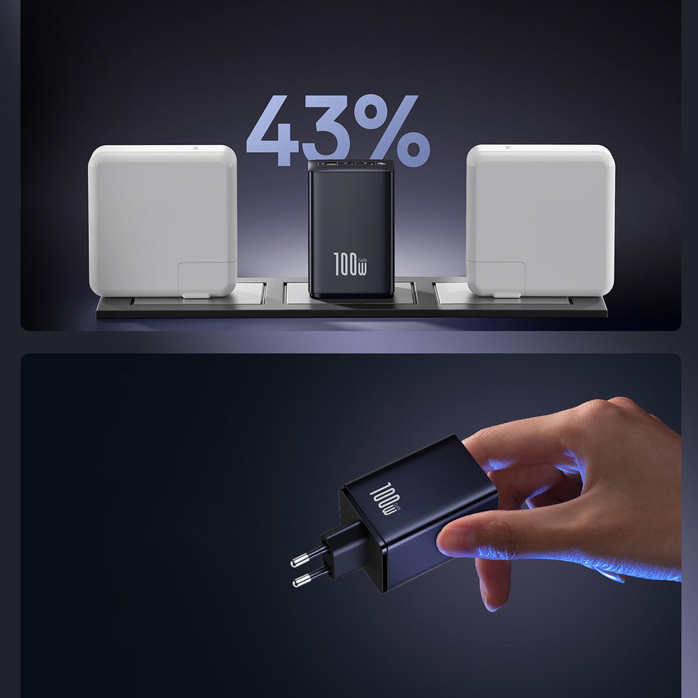 Baseus EnerFill FE11 100W Wall Charger 2 x USB-C + USB-A - sort