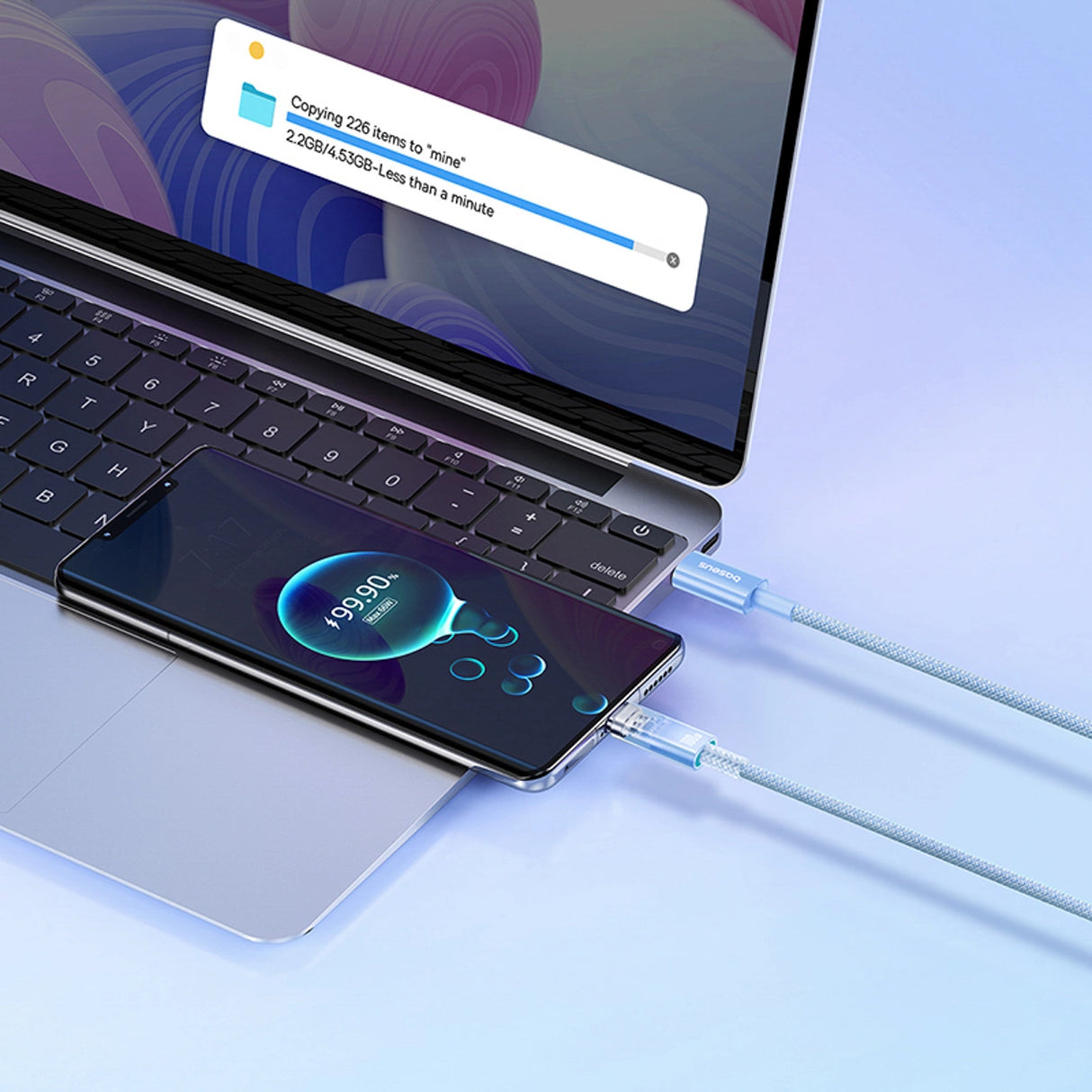 Baseus Explorer 100W USB-C - USB-C-kabel med intelligent temperatur sensor 1m - Blå