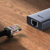 Baseus UltraJoy 4in1 USB-A Hub 3 x USB-A 3.0 + RJ45 - Grå